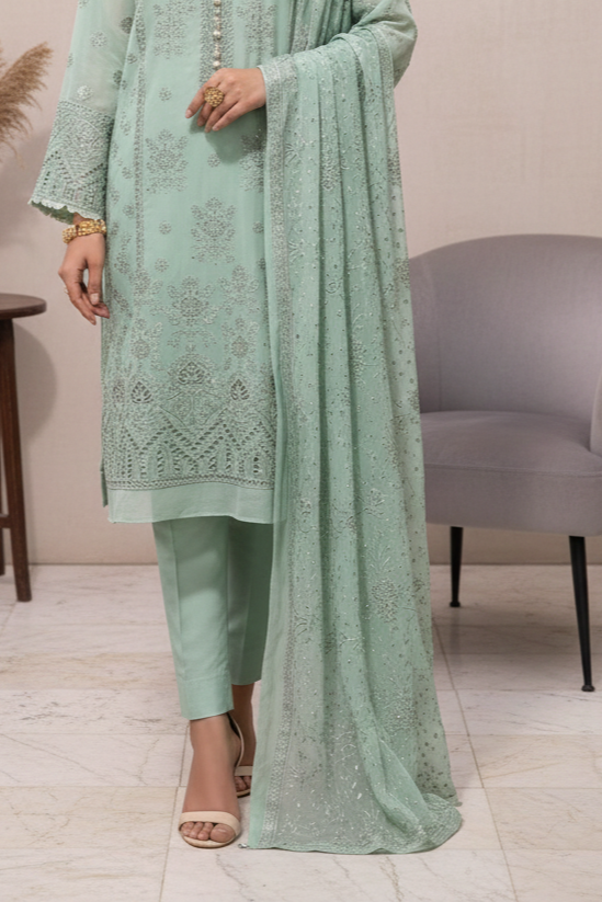 3pc-UnStitch Chiffon Embroidered Suit C1