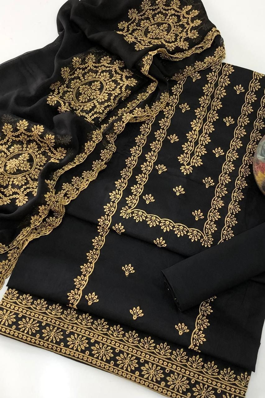 3pc-UnStitch Luxury Lawn Embroidered Suit EL12