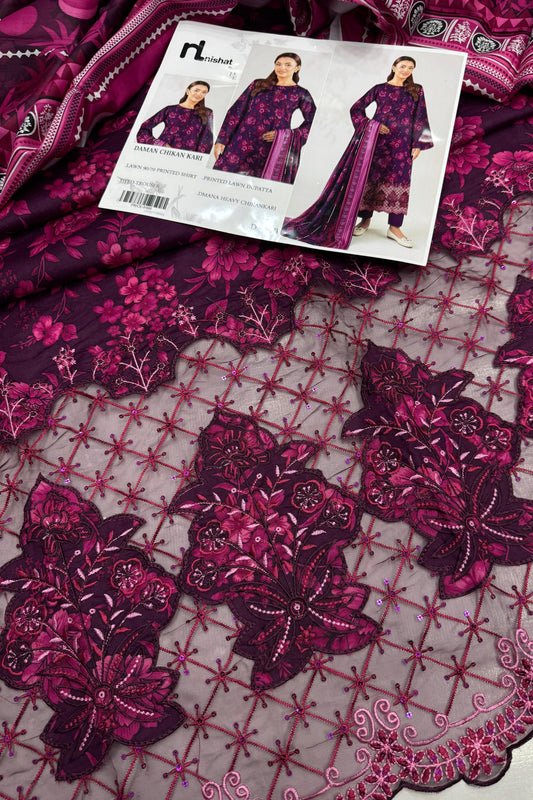 3pc-UnStitch Luxury Lawn Suit EL04