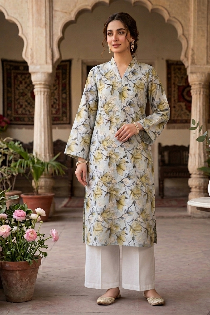 2PC-Unstitch Printed Embroidered Chikankari Lawn Suit 2PEC06