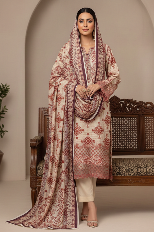 3pc-UnStitch Luxury Lawn Suit EL09