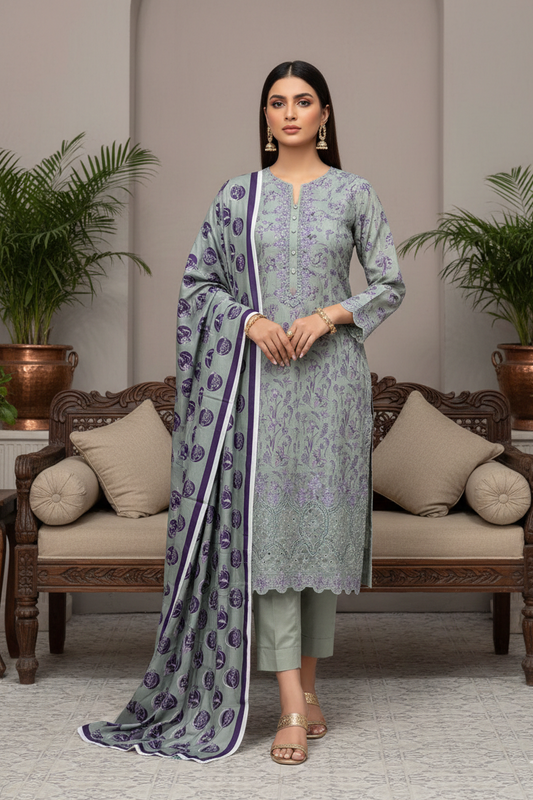 3pc-UnStitch Luxury Lawn Suit EL01