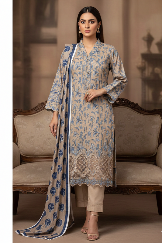 3pc-UnStitch Luxury Lawn Suit EL02