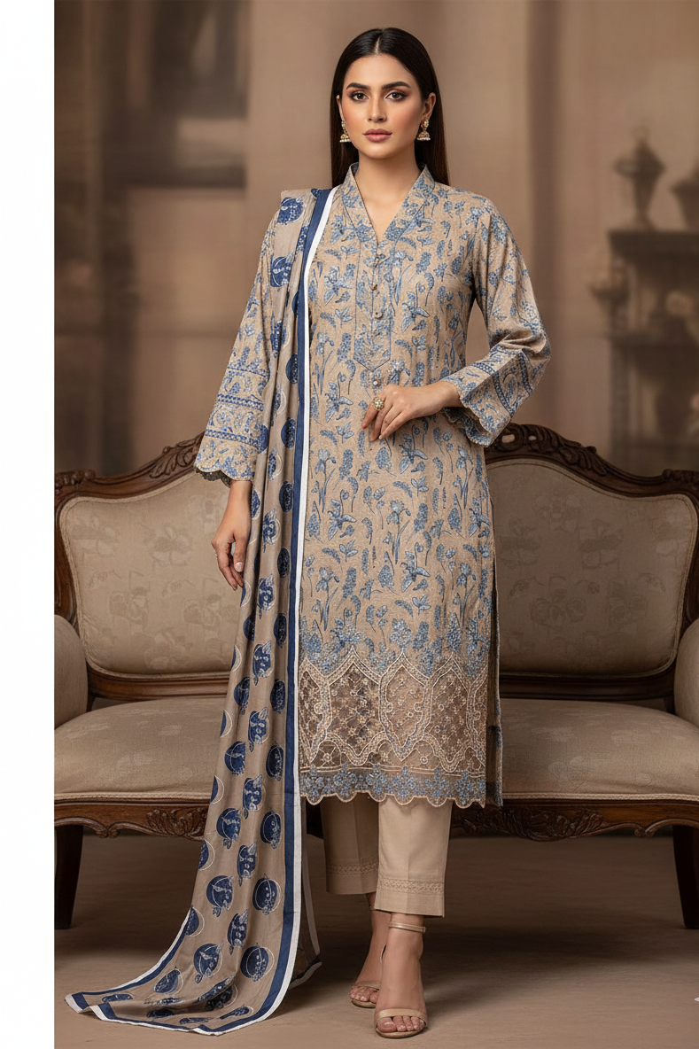 3pc-UnStitch Luxury Lawn Suit EL02