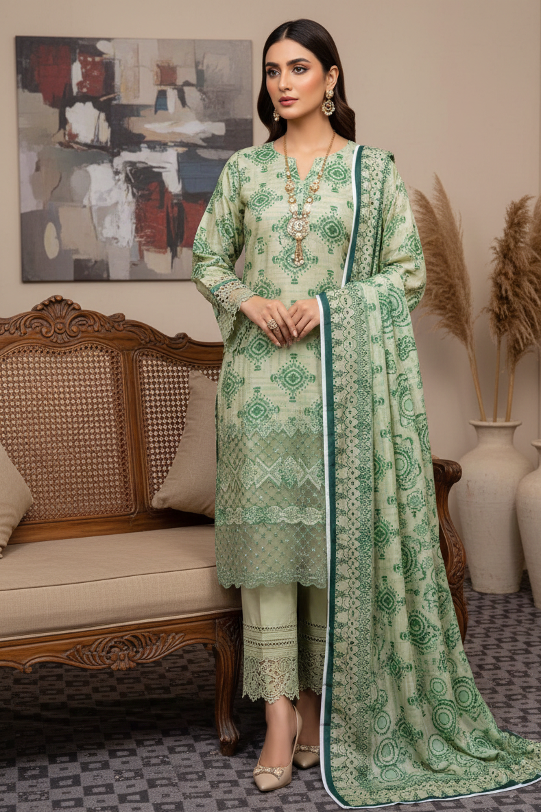 3pc-UnStitch Luxury Lawn Suit EL07