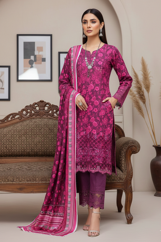 3pc-UnStitch Luxury Lawn Suit EL04