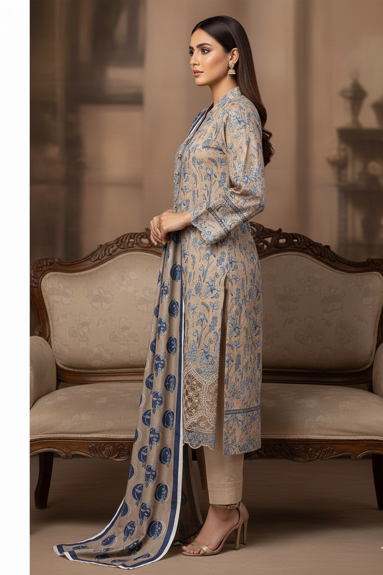 3pc-UnStitch Luxury Lawn Suit EL02