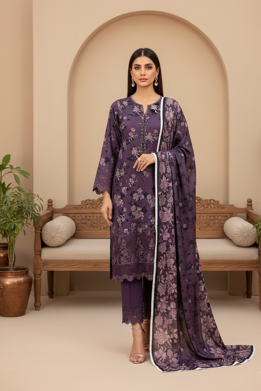 3pc-UnStitch Luxury Lawn Suit EL06
