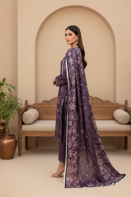 3pc-UnStitch Luxury Lawn Suit EL06