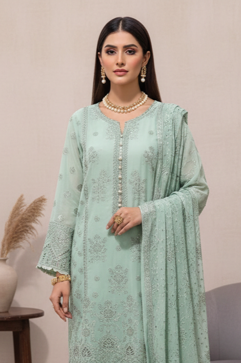 3pc-UnStitch Chiffon Embroidered Suit C1