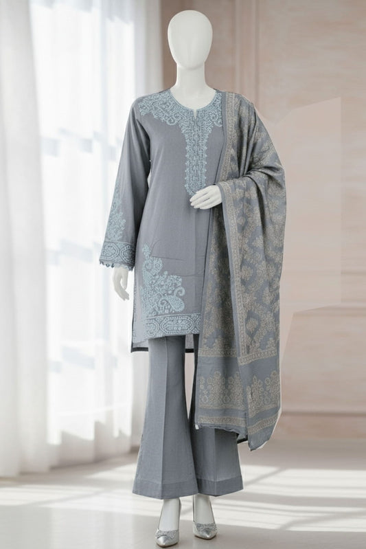 3pc-UnStitch Embroidered Dhanak Suit DS10
