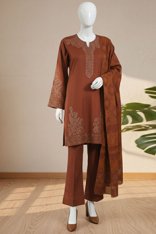 3pc-UnStitch Embroidered Dhanak Suit DS11