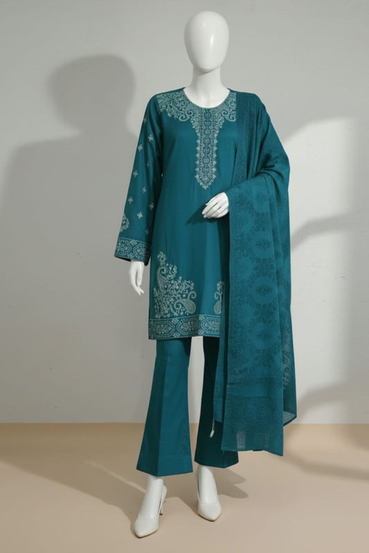 3pc-UnStitch Embroidered Dhanak Suit DS12