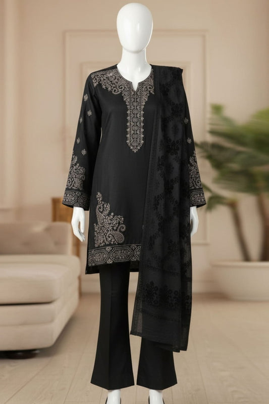 3pc-UnStitch Embroidered Dhanak Suit DS13
