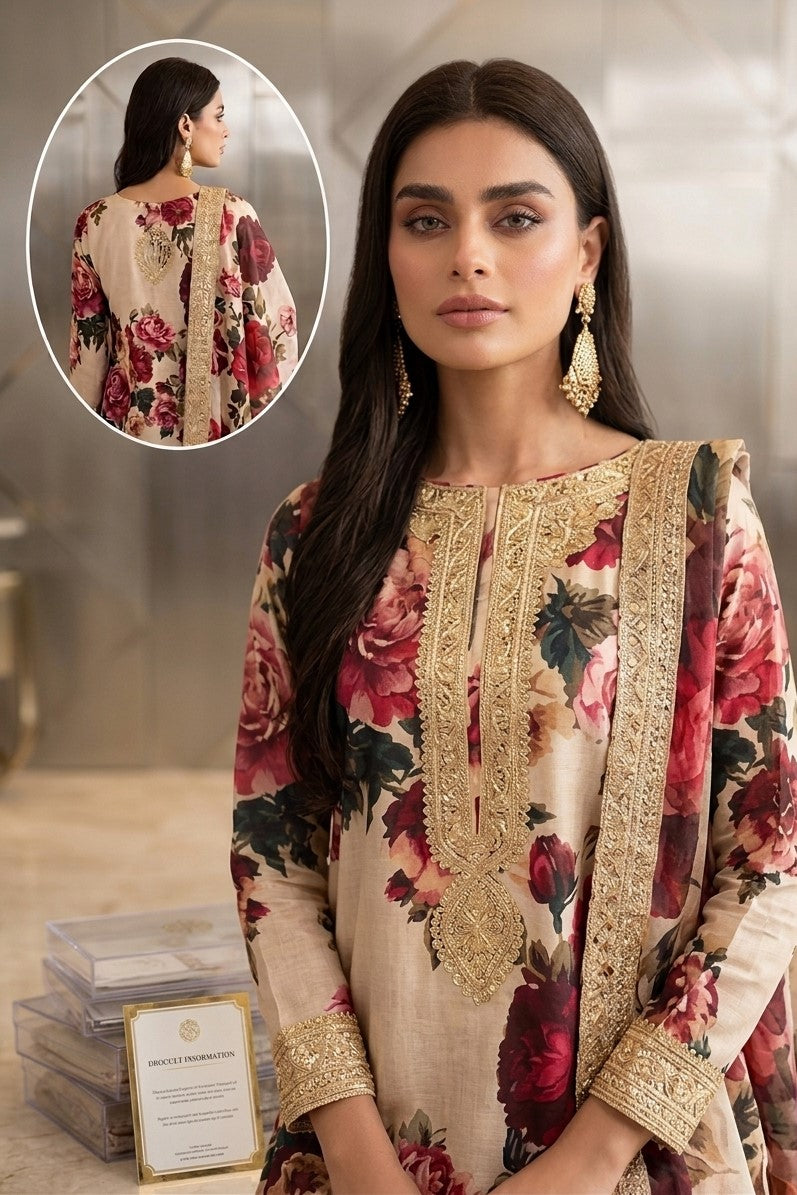 3pc-UnStitch Luxury Lawn Suit EL13