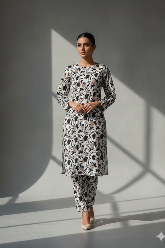 UnStitch 2pc-Printed Stone Linen Suit SL2P03