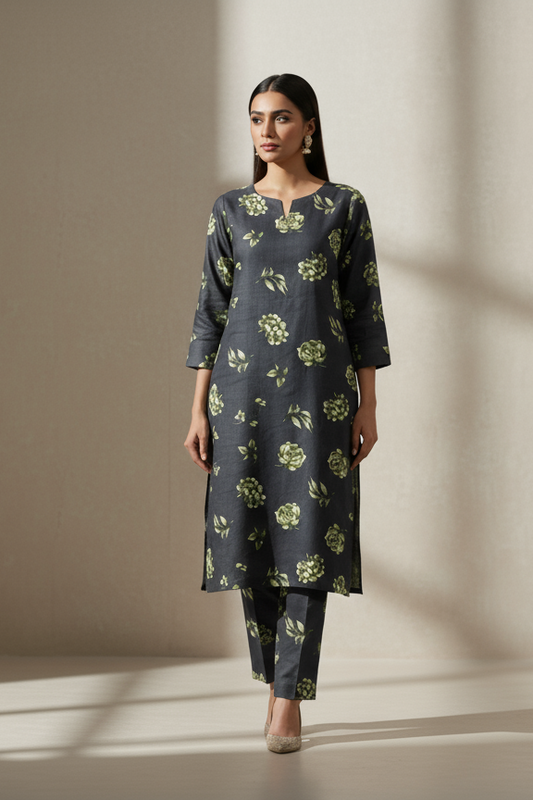 UnStitch 2pc-Printed Stone Linen Suit SL2P04